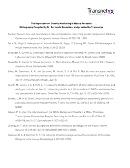 The Importance of Genetic Monitoring in Mouse Research Bibliography Compiled by Dr