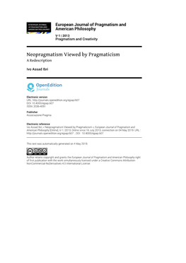 European Journal of Pragmatism and American Philosophy