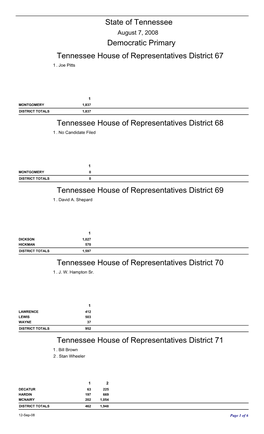 Democratic Primary State of Tennessee Tennessee House of Representatives District 67 Tennessee House of Representatives District