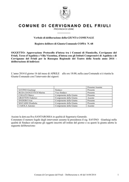 Comune Di Cervignano Del Friuli Provincia Di Udine ______