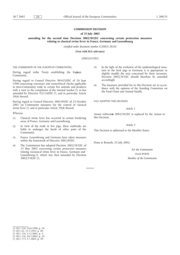 COMMISSION DECISION of 25 July 2002 Amending for the Second Time