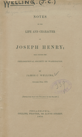 Notes on the Life and Character of Joseph Henry