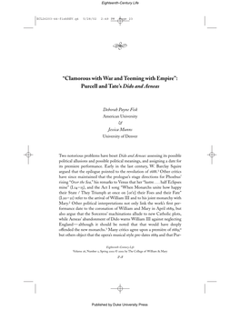 “Clamorous with War and Teeming with Empire”: Purcell and Tate's Dido and Aeneas