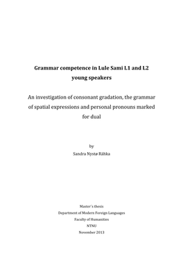 Grammar Competence in Lule Sami L1 and L2 Young Speakers An