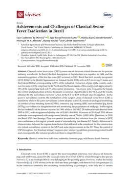 Achievements and Challenges of Classical Swine Fever Eradication in Brazil