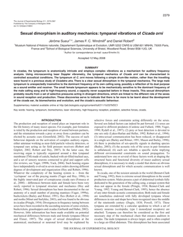 Sexual Dimorphism in Auditory Mechanics: Tympanal Vibrations of Cicada Orni