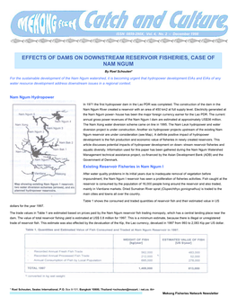 Effects of Dams on Downstream Reservoir Fisheries, Case of Nam Ngum