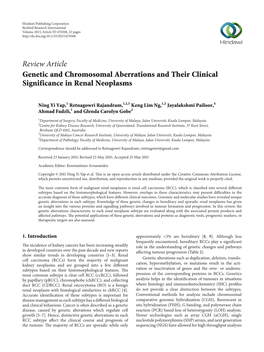 Genetic and Chromosomal Aberrations and Their Clinical Significance in Renal Neoplasms