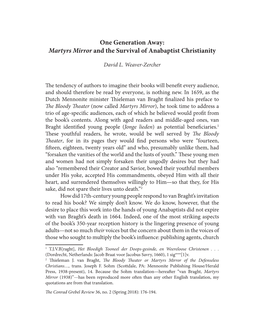 Martyrs Mirror and the Survival of Anabaptist Christianity