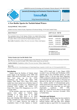 A New Rotifer Species for Turkish Inland Waters