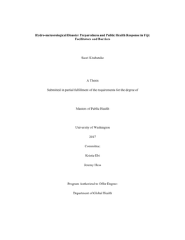 Hydro-Meteorological Disaster Preparedness and Public Health Response in Fiji: Facilitators and Barriers