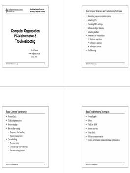 Computer Organisation PC Maintenance & Troubleshooting