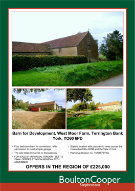 Barn for Development, West Moor Farm, Terrington Bank York, YO60 6PD