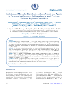 Isolation and Molecular Identification of Leishmania Spp. Agents in Patients with Cutaneous Leishmaniasis in Yazd Province, Endemic Region of Central Iran