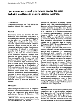 Species-Area Curves and Growth-Form Spectra for Some Herb-Rich Woodlands in Western Victoria, Australia
