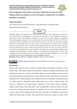 Human Rights Violation Causes by Implementation of Arm Forces Special Power Act on Tangkhul Community in Ukhrul District, Manipur
