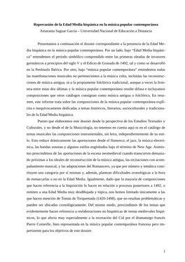 Repercusión De La Edad Media Hispánica En La Música Popular Contemporánea Amaranta Saguar García – Universidad Nacional De Educación a Distancia