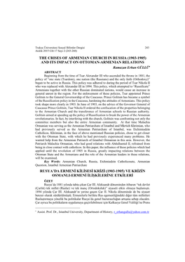 The Crises of Armenian Church in Russia (1903-1905