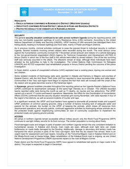 UGANDA HUMANITARIAN SITUATION REPORT November 1 – 30 2007