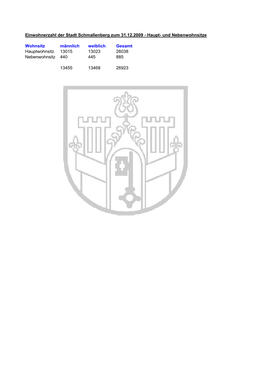 Einwohnerzahl Gesamtstadt Haupt Und Nebenwohnsitze