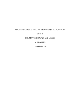 Report on the Legislative and Oversight Activities of The