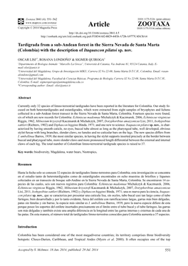 Tardigrada from a Sub-Andean Forest in the Sierra Nevada De Santa Marta (Colombia) with the Description of Itaquascon Pilatoi Sp