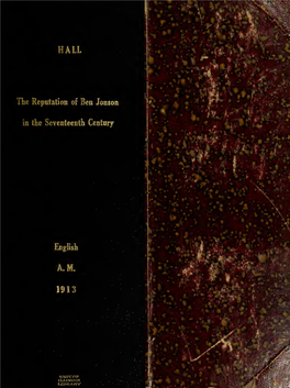 The Reputation of Ben Jonson in the Seventeenth Century