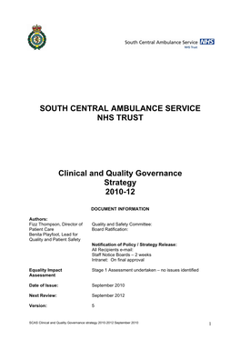 Clinical and Quality Governance Strategy 2010-12