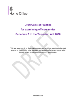 Draft Code of Practice for Examining Officers Under Schedule 7 to the Terrorism Act 2000