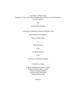 The Politics of Polarization: Legitimacy Crises, Left Political Mobilization, and Party System Divergence in South America