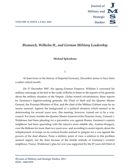 Bismarck, Wilhelm II., and German Military Leadership