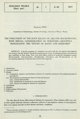 The Nematodes of the Root Region of Aquatic Macrophytes, with Special