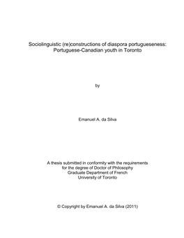 Sociolinguistic (Re)Constructions of Diaspora Portugueseness: Portuguese-Canadian Youth in Toronto