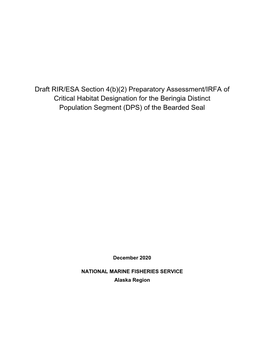 Draft Impact Analysis for the Proposed Designation of Critical Habitat for Beringia DPS Bearded Seals