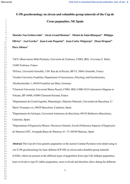 U-Pb Geochronology on Zircon and Columbite-Group Minerals of the Cap De