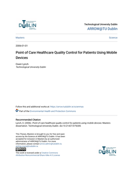 Point of Care Healthcare Quality Control for Patients Using Mobile Devices