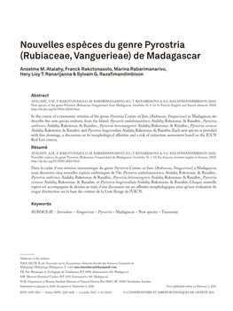 Nouvelles Espèces Du Genre Pyrostria (Rubiaceae, Vanguerieae) De Madagascar