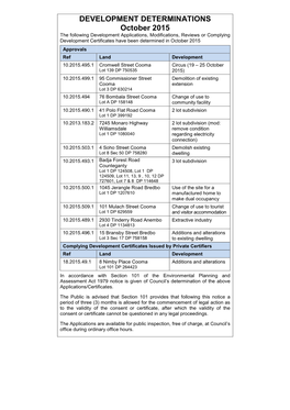 October 2015 Determinations