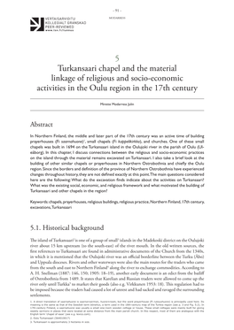 Turkansaari Chapel and the Material Linkage of Religious and Socio-Economic Activities in the Oulu Region in the 17Th Century