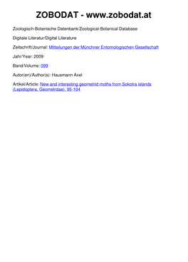 New and Interesting Geometrid Moths from Sokotra Islands (Lepidoptera, Geometrdae)