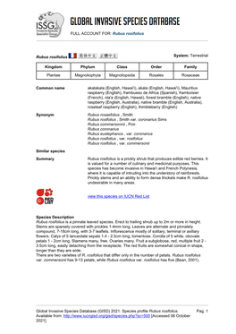 (GISD) 2021. Species Profile Rubus Rosifolius. Available