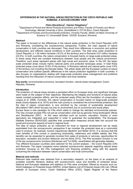 Differences in the Natural Areas Protection in the Czech Republic and Romania: a Socioeconomic View