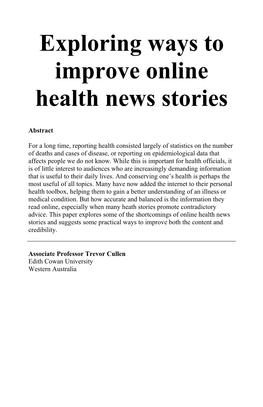 Exploring Ways to Improve Online Health News Stories