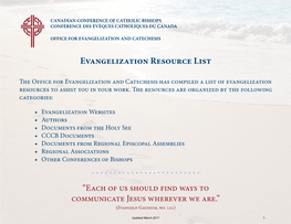 Evangelization Resource List