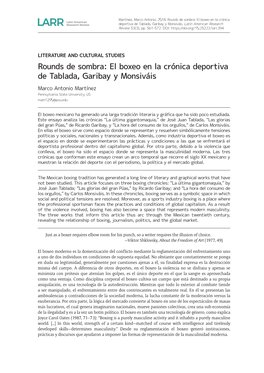 El Boxeo En La Crónica Deportiva De Tablada, Garibay Y Monsiváis