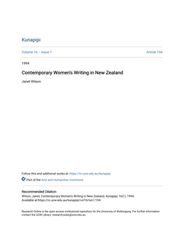 Contemporary Women's Writing in New Zealand