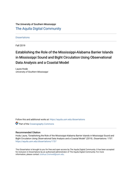 Establishing the Role of the Mississippi-Alabama Barrier Islands in Mississippi Sound and Bight Circulation Using Observational Data Analysis and a Coastal Model