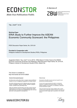 ERIA Study to Further Improve the ASEAN Economic Community Scorecard: the Philippines