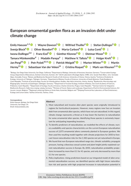 European Ornamental Garden Flora As an Invasion Debt Under Climate Change