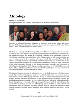 Africology Doctor of Philosophy College of Letters and Science, University of Wisconsin–Milwaukee